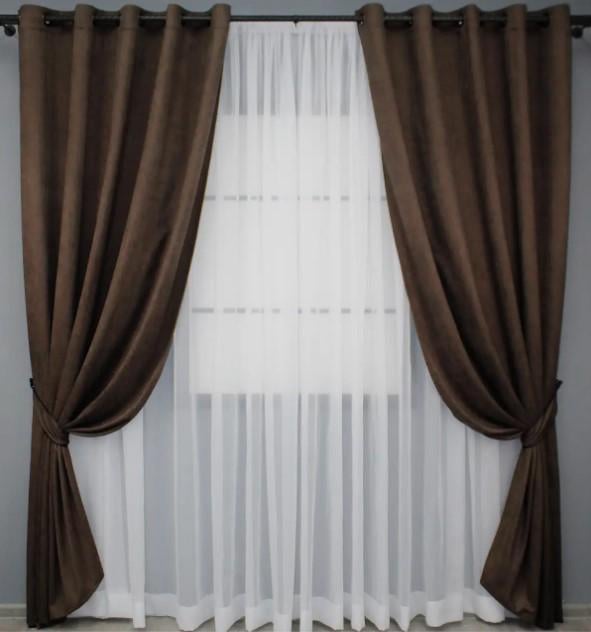 Шторы на люверсах Diamont микровелюр 1,5х2,5 м 2 шт. Коричневый (1095ш)