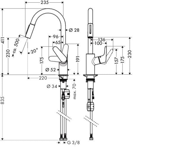 Кухонный смеситель однорычажный с выдвижным изливом Hansgrohe Focus 240 31815000 (25264) - фото 4