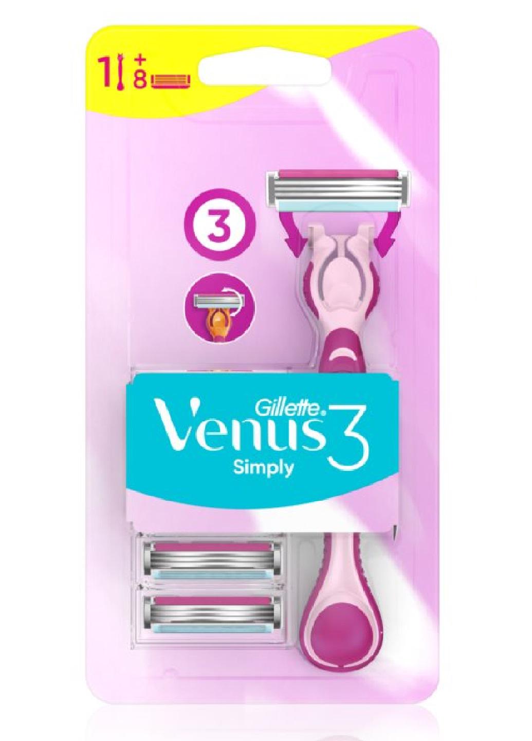 Бритва для женщин Gillette Simply Venus 3 с 8 сменными насадками (Е-01017) - фото 1