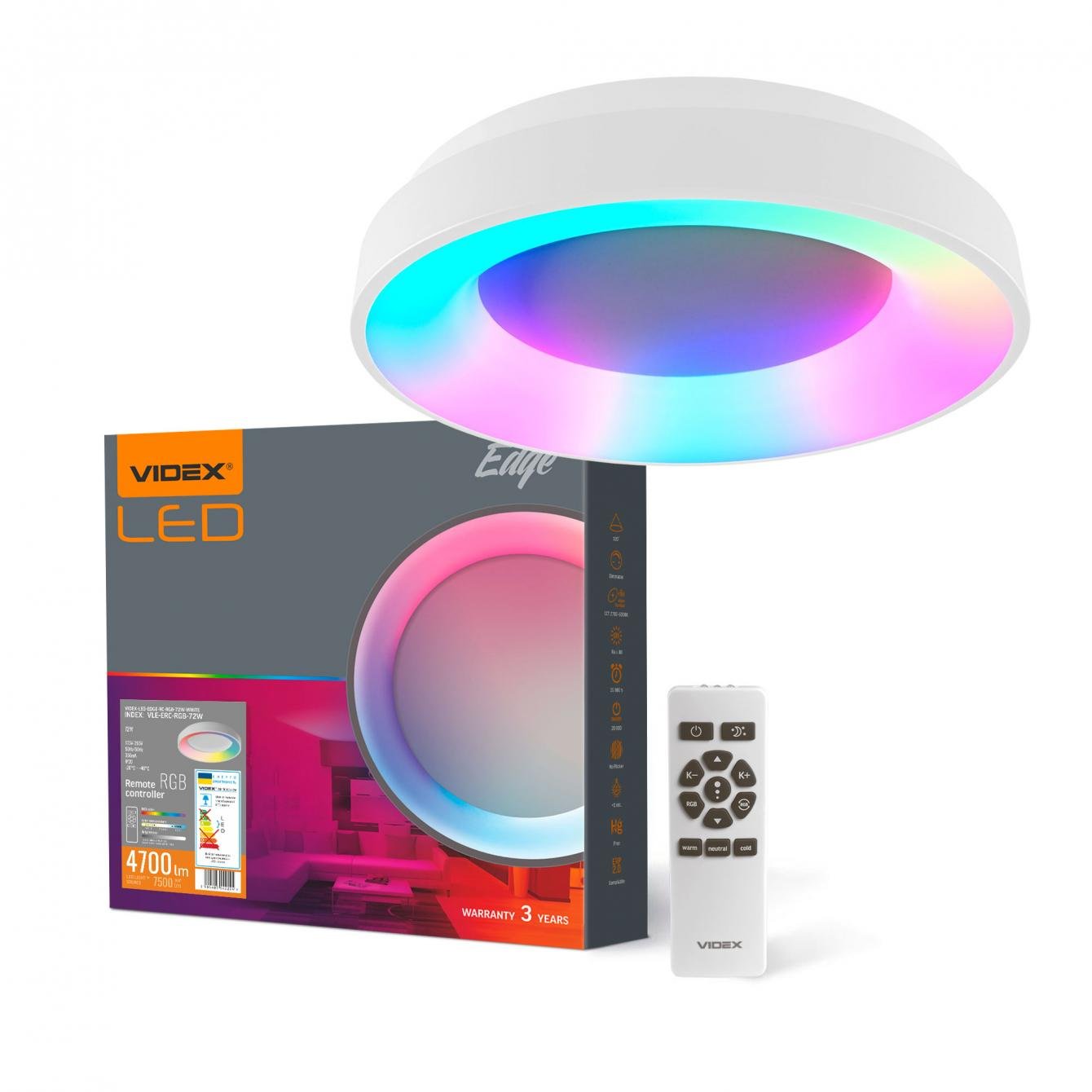 Світильник LED VIDEX EDGE-RC-72W-WHITE (VLE-ERC-RGB-72W)