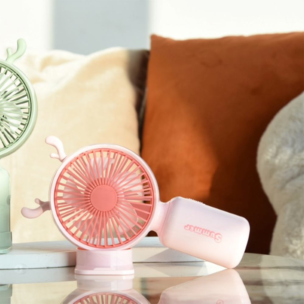 Портативный вентилятор с рожками Олень на аккумуляторе и USB Розовый - фото 9