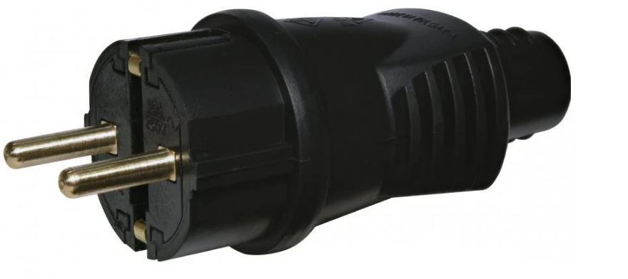 Вилка побутова із заземленням пряма ETI PKB-ST 16А 2P+PE каучук IP44 Чорний (4481002)