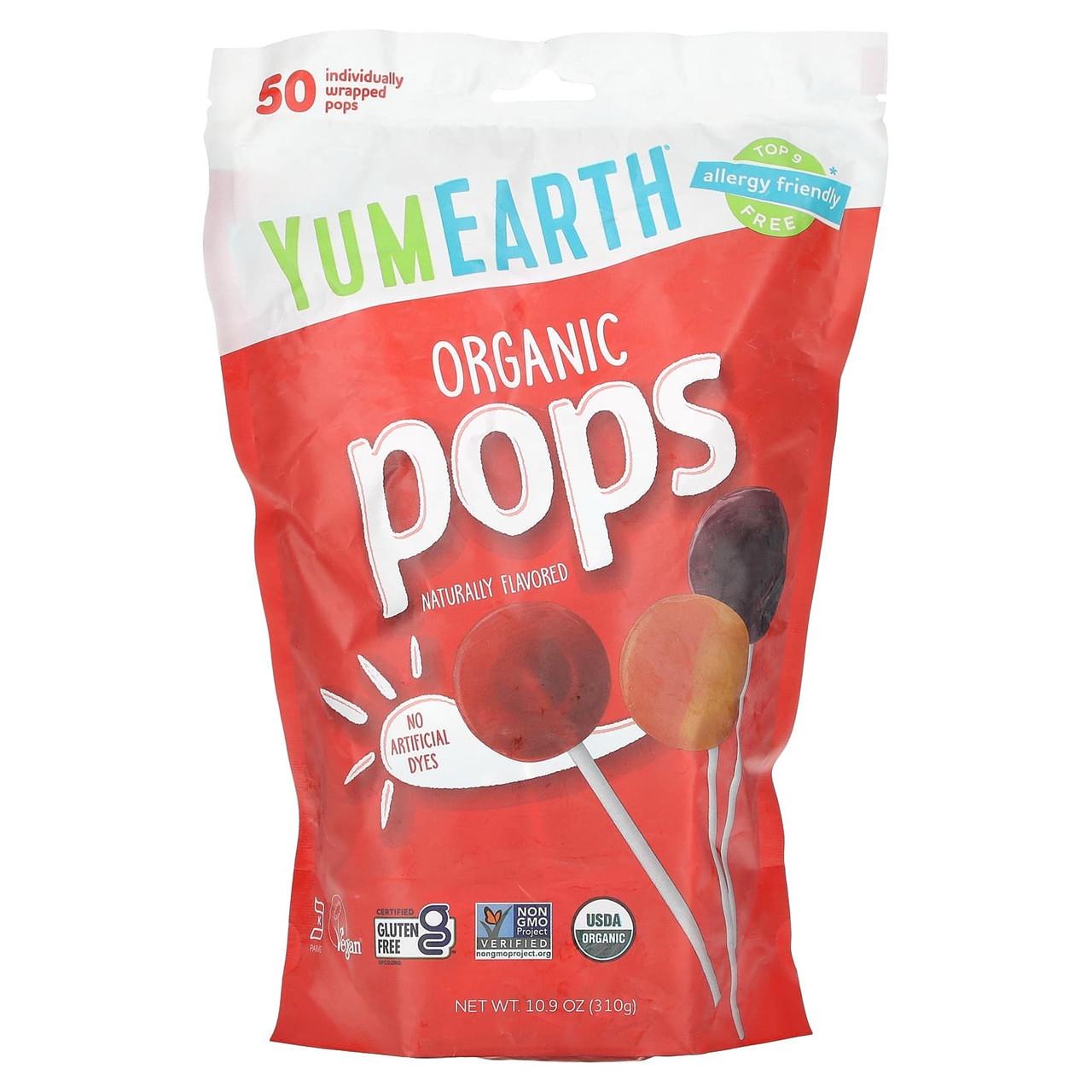 Леденцы органические YumEarth organic pops ассорти на палочке 50 леденцов 310 г