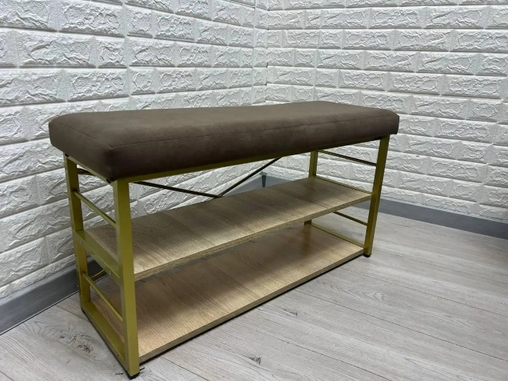 Банкетка для взуття металева з м'яким сидінням 32х47х88 см Коричневий/Золотий (2588046840) - фото 2 Банкетка для взуття металева з м'яким сидінням 32х47х88 см Коричневий/Золотий (2588046840) - фото 2