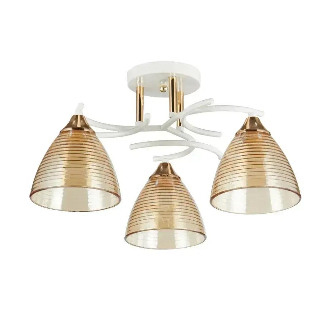 Люстра потолочная Valeso Interees на три плафона в полоску Е27 IP20 Белый/Золотой (V-5007-3 WH+FG)