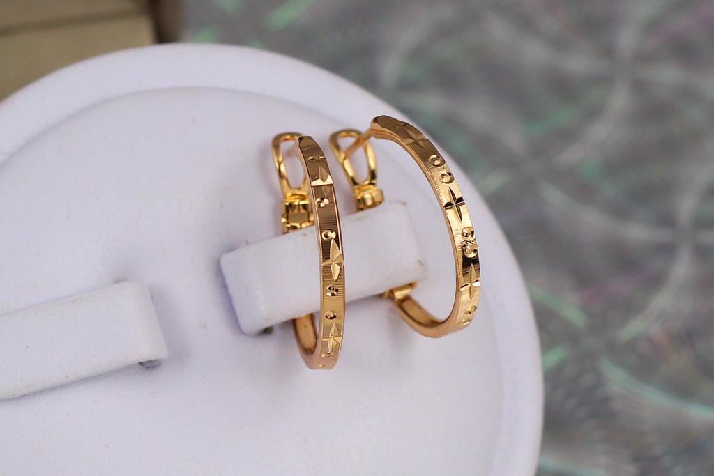 Серьги кольца Хuping Jewelry Плоские с рисунком 2 см Золотистый (1812328153)