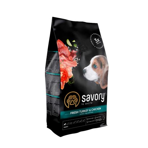 Сухий корм Savory для цуценят з індичкою та куркою 12 кг