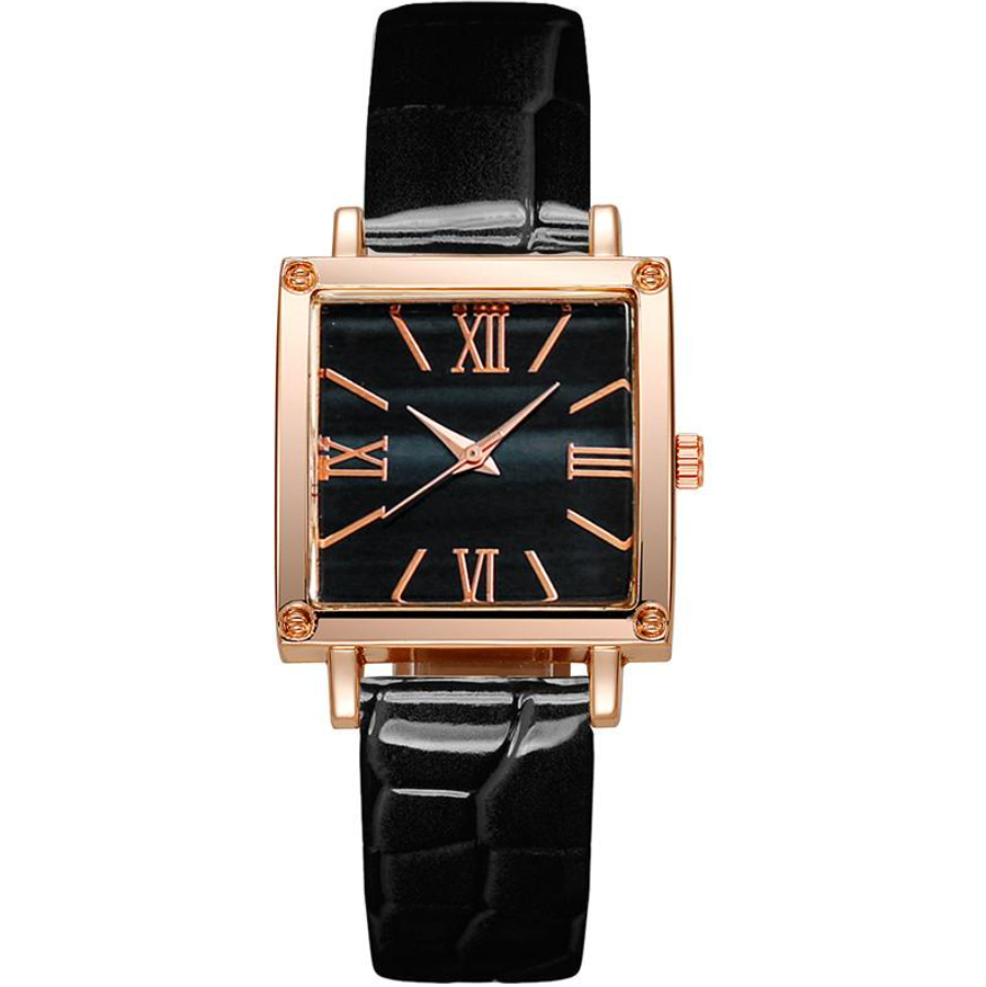 Часы женские наручные Queen квадратные с золотистым корпусом Черный (KG-12657)