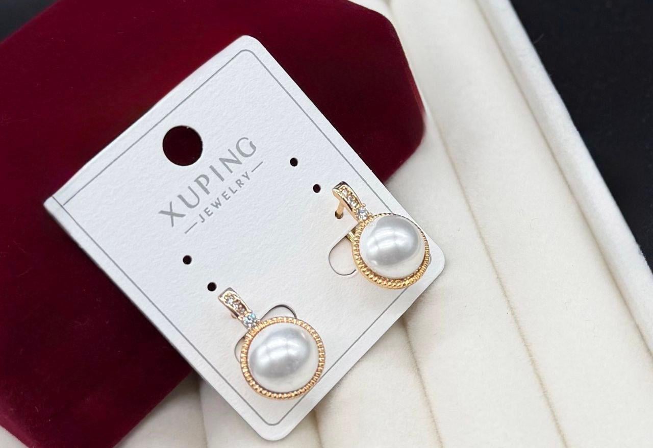 Сережки підвіски з перлами Xuping гіпоалергенні з медичної сталі Золотий (2905977318)