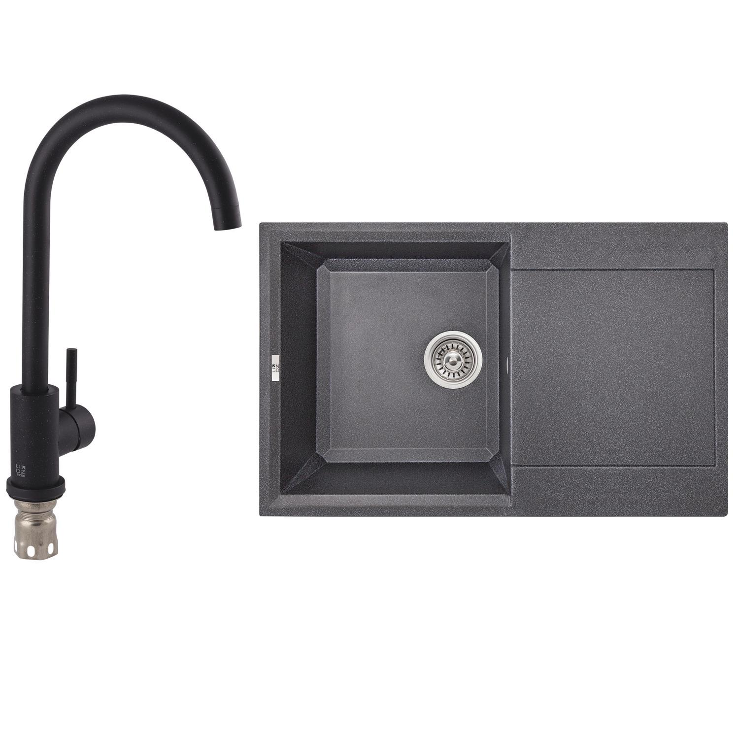 Мойка для кухни Lidz LIDZBLA0379049523045299 гранитная с сифоном 790x495 мм Черный (193697)