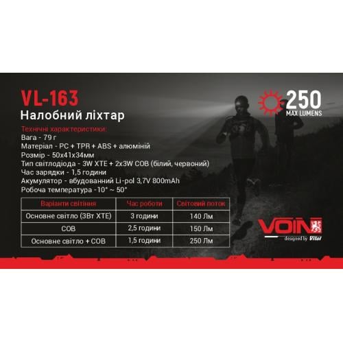 Ліхтар налобний Voin VL-163 2 x 3 W COB W/R + 3 W XPE/АКБ 800 mAh (419156) - фото 3