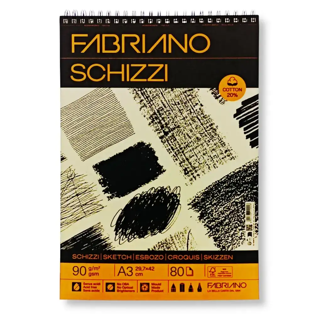Альбом для графики и рисунка Fabriano Schizzi Sketch на спирали 20% хлопка 90 г/кв. м 80 л. А3 (19100715)