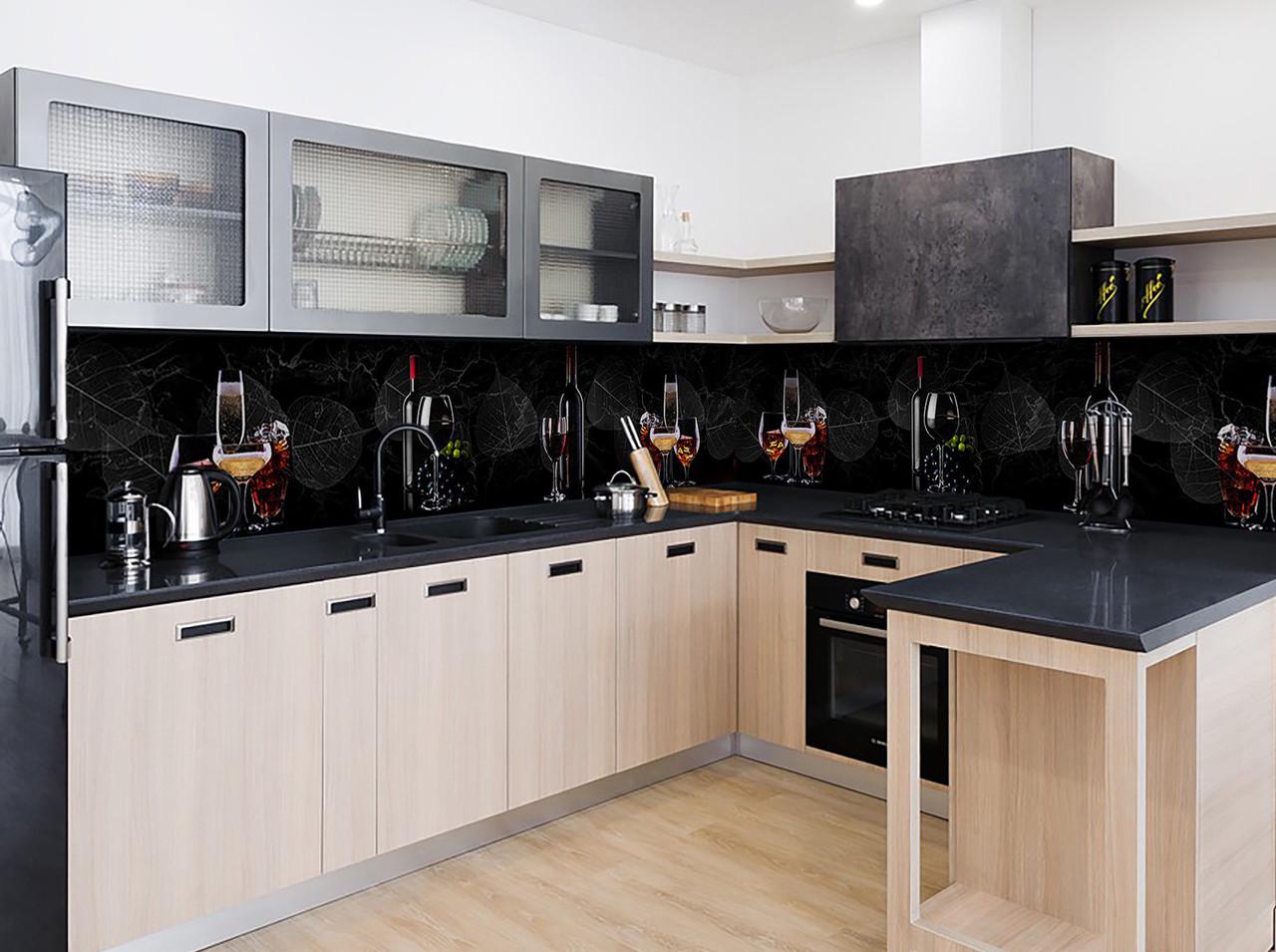 Кухонный фартук Благородные вино виски из самоклеющейся виниловой пленки 65х250 см Черный Кухонный фартук Благородные вино виски из самоклеющейся виниловой пленки 65х250 см Черный