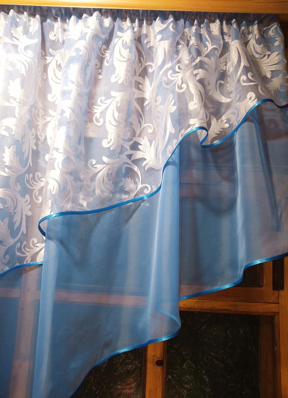 Занавеска арка готовая Ника вензель левая Васильковый - фото 3