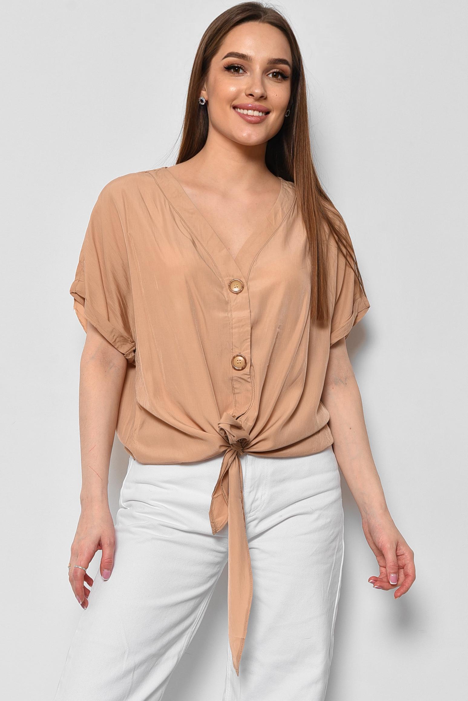 Блуза женская полубатальная с коротким рукавом р. 52 Бежевый (176178)