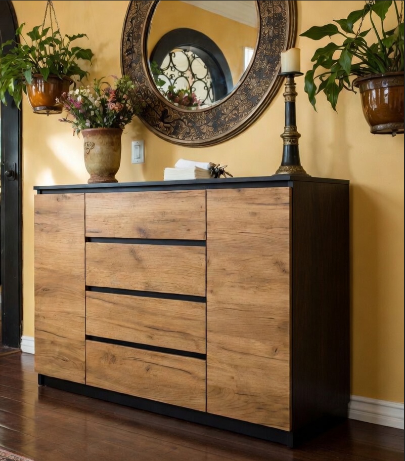 Комод для одежды Мастер Форм Брайт ДСП без ручек 1392х376х950 мм Венге магия/Дуб крафт золотой (200921)