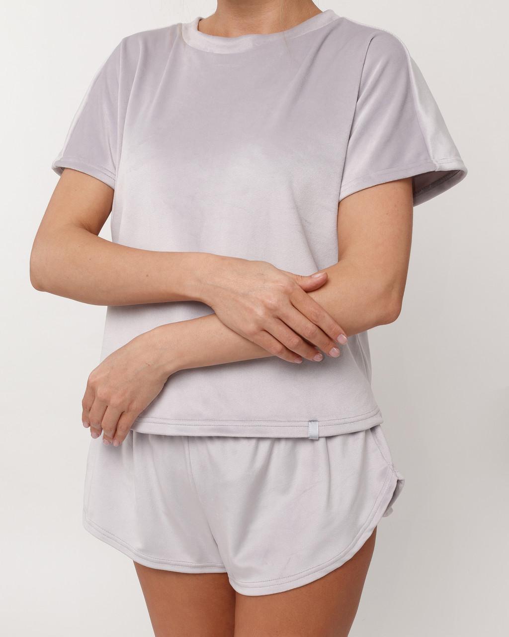 Пижама женская велюровая футболка с шортами Светло-серый (1649025175) - фото 8 Пижама женская велюровая футболка с шортами Светло-серый (1649025175) - фото 8