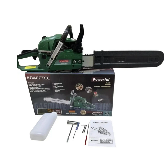 Бензопила ланцюгова KRAFFTEC 45 см 6500 Вт 7 к.с. Зелений