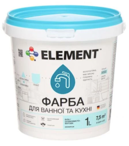 Краска для ванной комнаты и кухни ELEMENT 1 л (27709820) Краска для ванной комнаты и кухни ELEMENT 1 л (27709820)