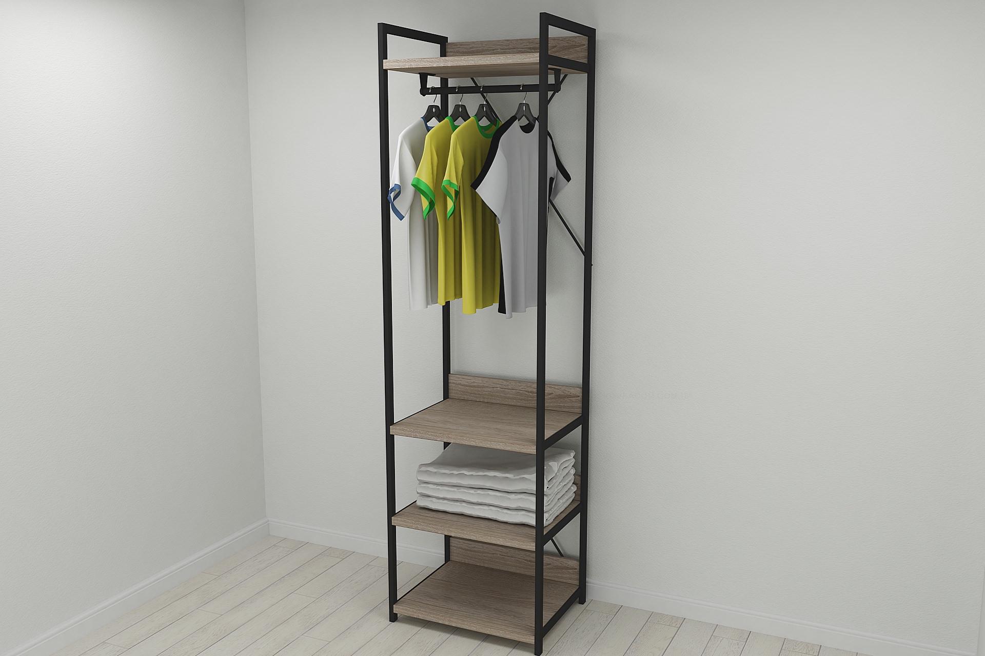 Шкаф гардероб уни секция 3 серии Конект Ferrum-decor 220x60x50 см металл Черный/ДСП Дуб Сонома Трюфель (SHG047) - фото 2 Шкаф гардероб уни секция 3 серии Конект Ferrum-decor 220x60x50 см металл Черный/ДСП Дуб Сонома Трюфель (SHG047) - фото 2