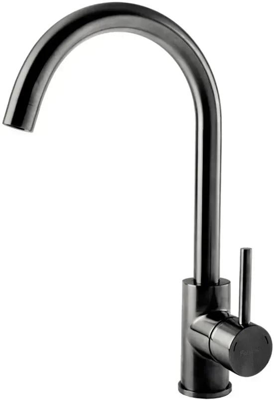 Змішувач для кухні Kraft 3001 PVD з нержавіючої сталі одноважільний із поворотним виливом 360° Графітовий