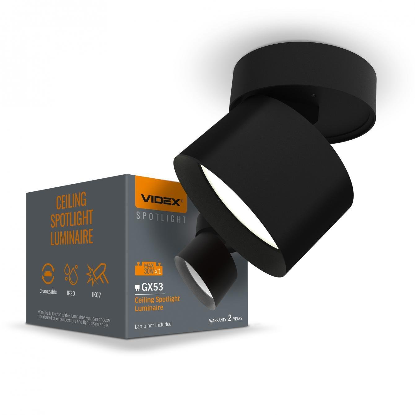 Светильник Videx VL-SPF18B-B под лампу GX53 поворотный Черный (000345554)