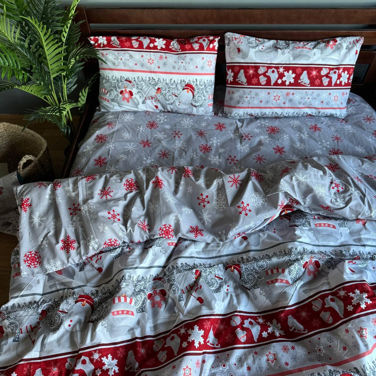 Постельное белье Новогоднее евро 200х215 см наволочки 50х70 см 2 шт. Серый (Д-post-ng-001-03) - фото 3