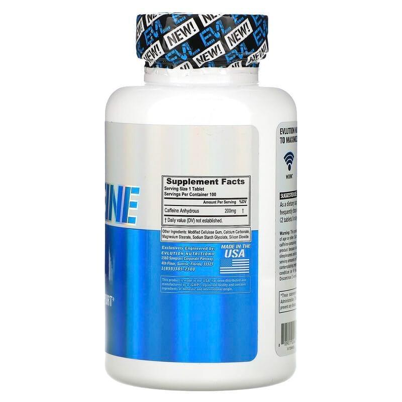 Кофеин EVLution Nutrition Caffeine для повышения уровня энергии 100 таблеток 200 мг - фото 2
