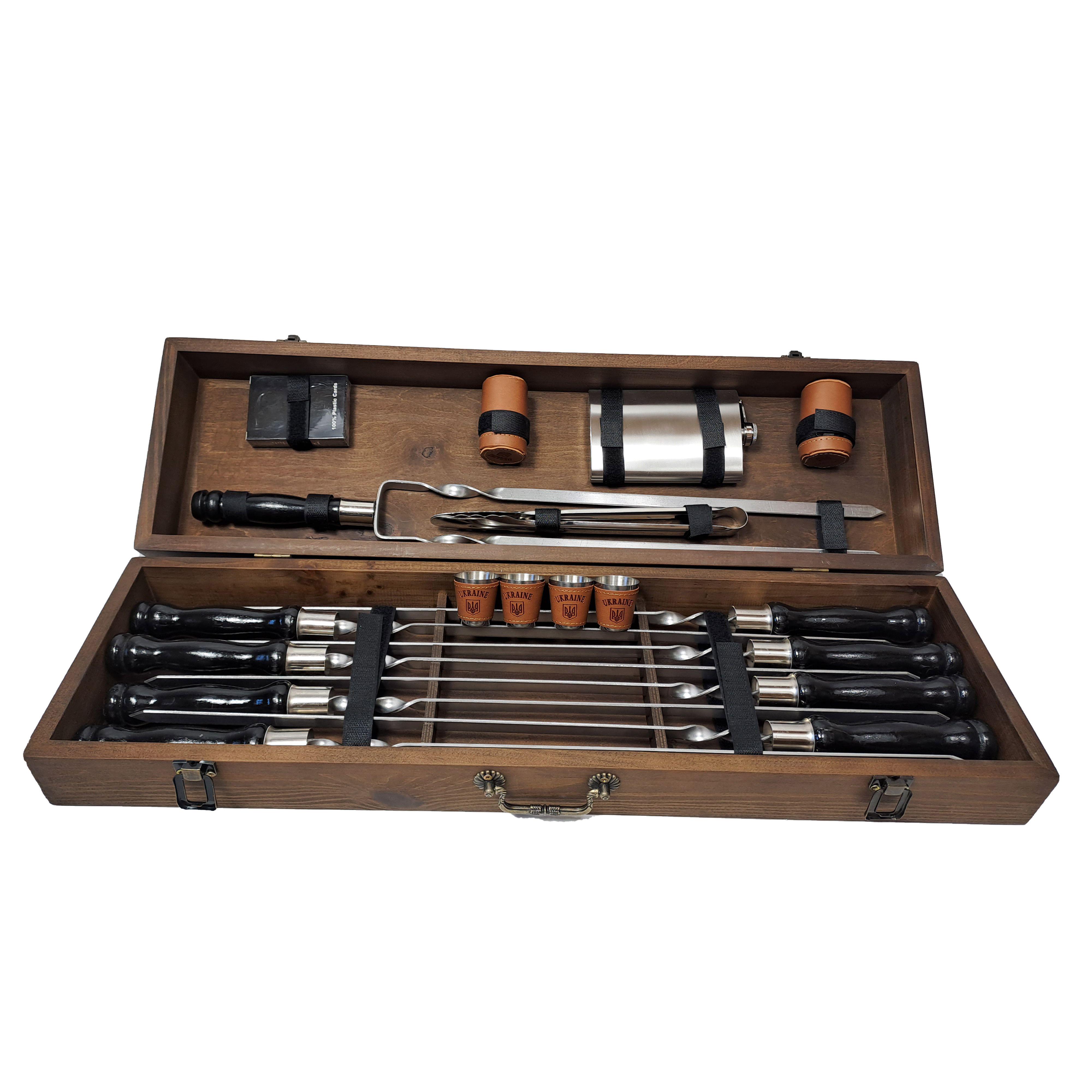 Подарочный набор шампуров Mzavod Казак из нержавеющей стали в деревянном кейсе 720x120x210 мм (136-17-1190310000810)
