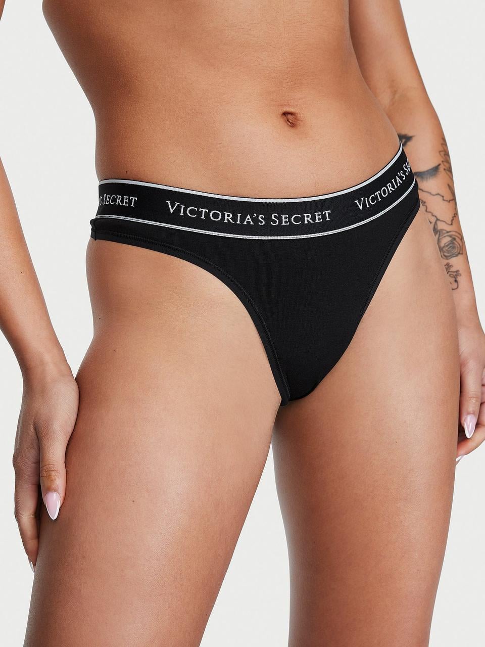 Трусики женские Victoria's Secret Logo Cotton Thong XXL Черный (3101122385)