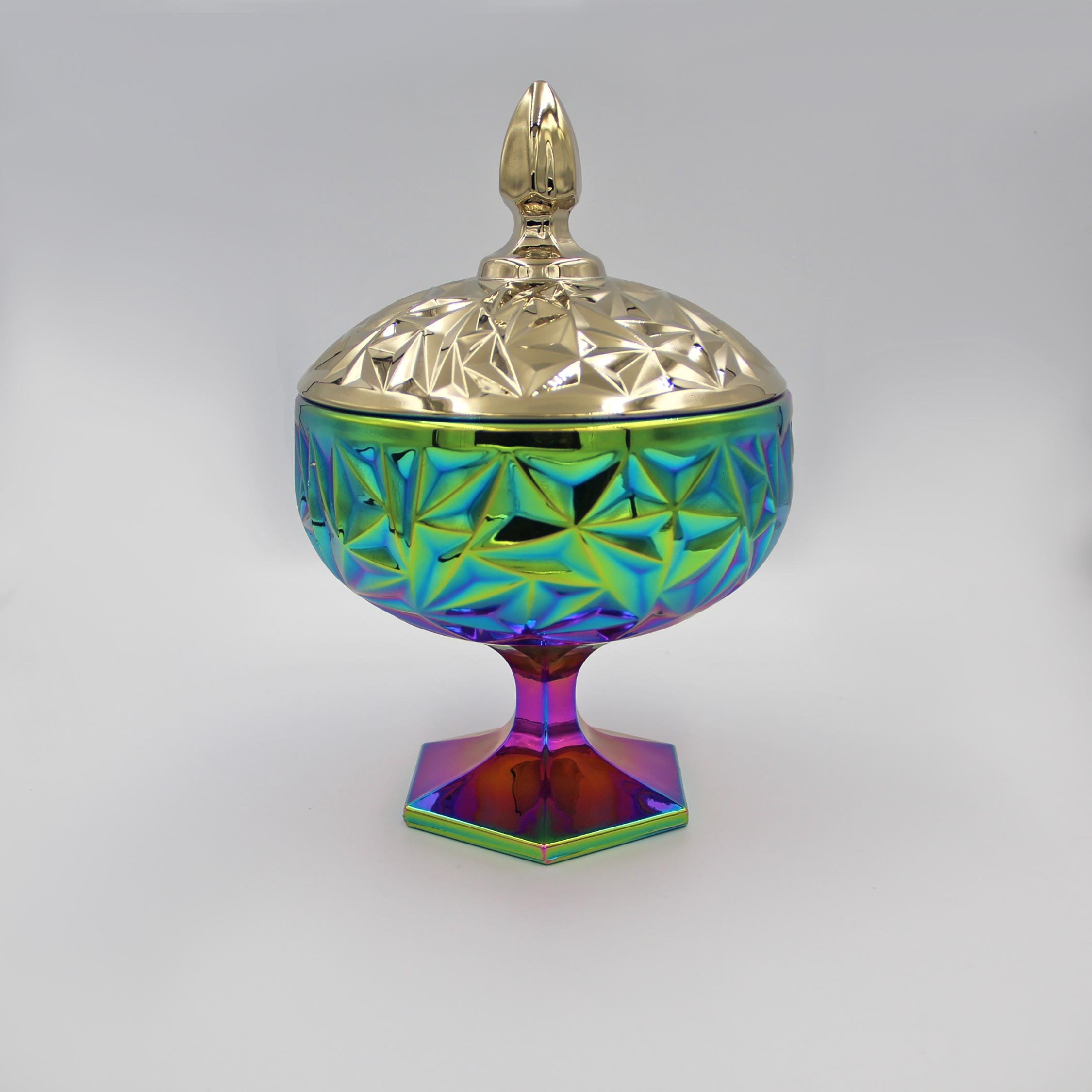 Сахарница конфетница на ножке с крышкой Delisoga Ice Love 160 см Радуга