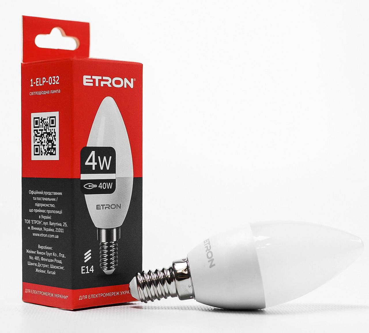 Светодиодная LED-лампа ETRON 4W C37 4200K 220 V E14 дневной свет 1-ELP-032 (2221395365)