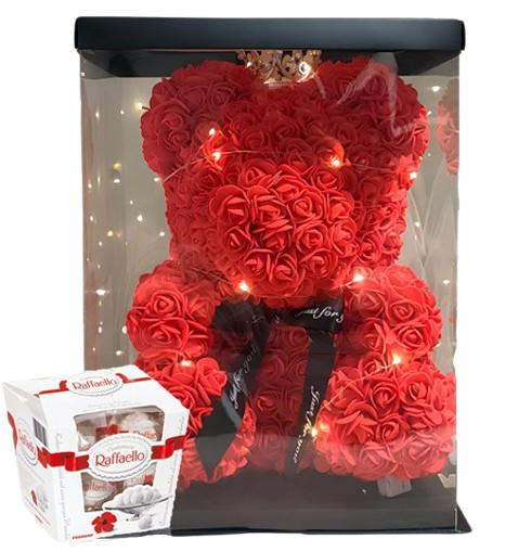 Подарочный комплект Романтическое сияние Мишка из роз/конфеты Raffaello (2104618450)