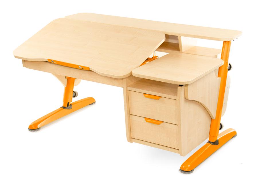 Парта дитяча Pondi Ергономік з тумбою Клен/Помаранчевий