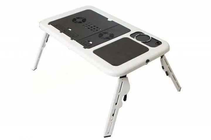 Стіл-підставка для ноутбука E-Table з охолодженням та регулюванням нахилу та висоти пластикова 560х316х310 мм Чорно-білий
