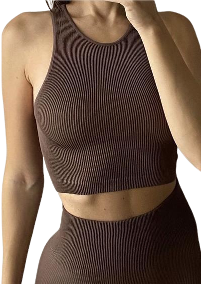 Топ Giulia Halter Top RIB Deep Taupe в рубчик жіночий з мікрофібри з відкритими плечима S/M Коричневий