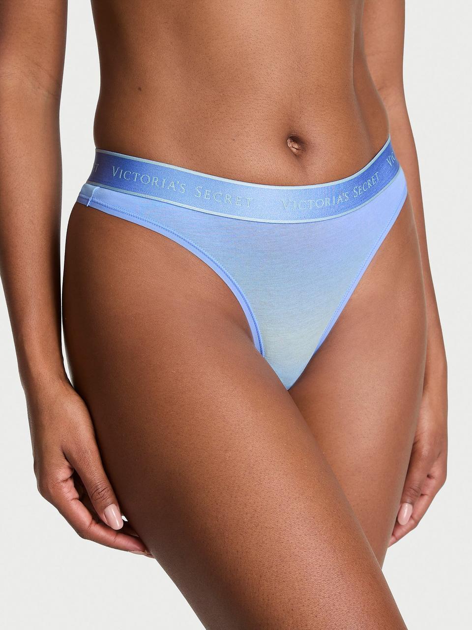 Трусики женские Victoria's Secret Logo Cotton Thong L Cиний (2126439128981)