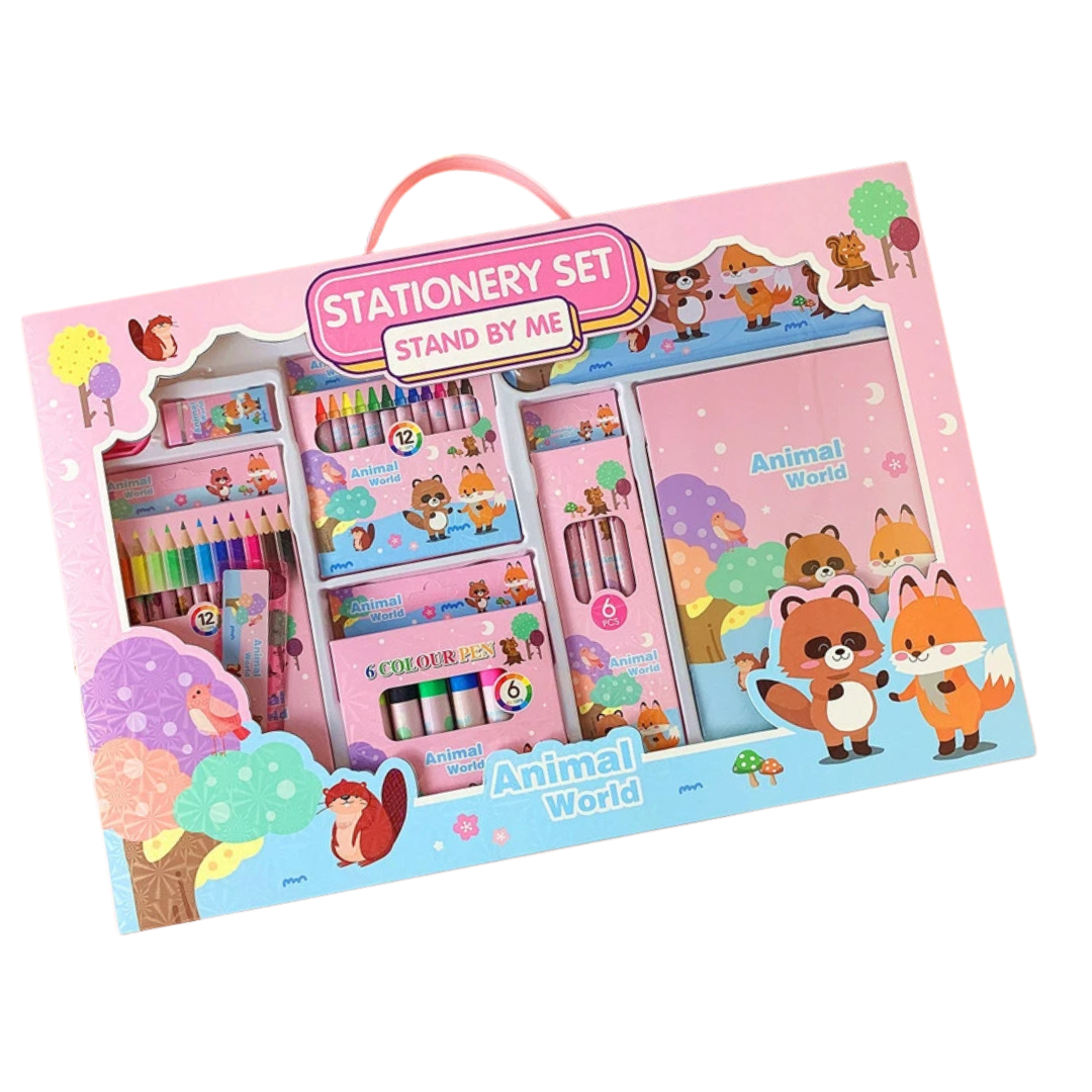 Подарунковий набір для творчості та малювання для дітей Тварини пенал/олівці/маркери (JH-YWLS-01_Animal)