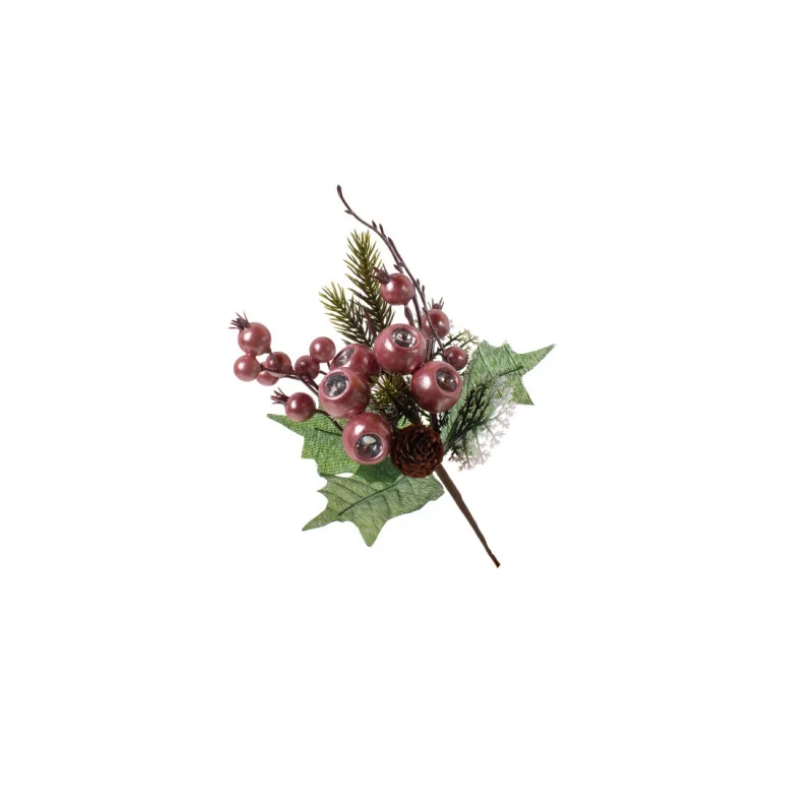 Ветка с хвоей и перламутровыми ягодами 25 см Розовый (2776084197)