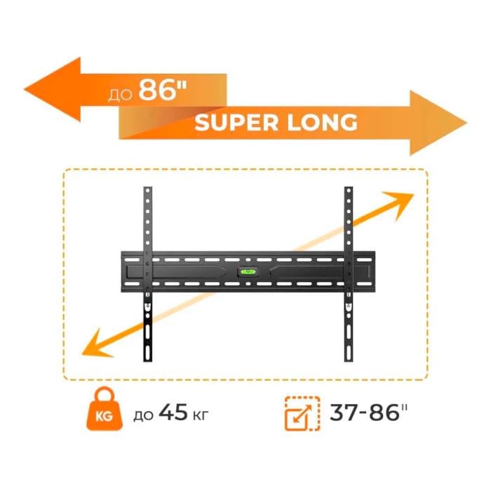 Кронштейн с уровнем Brateck KL36-46F 37-86" до 45 кг. VESA 600x400 Black (30836022) - фото 3