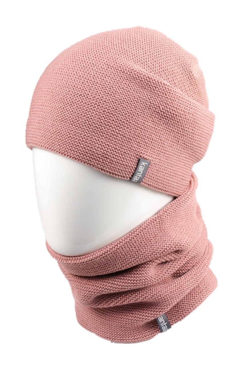 Вязаная шапка Кahta Fashion Hat из Buff снуд женский р. 57-58 Пудровый (OC-122)