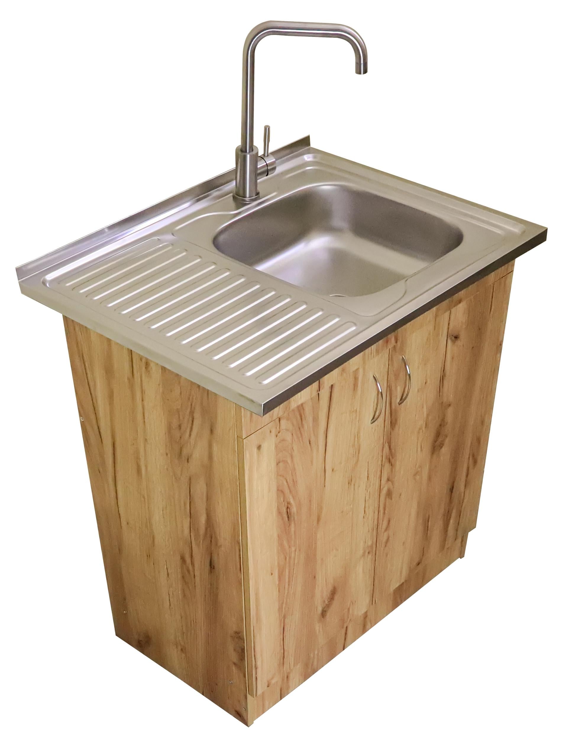 Мийка з тумбою AQUAMILL VAVILON 80 економ ліва/права та змішувач з нержавіючої сталі AquaMill GRAND Дуб тахо