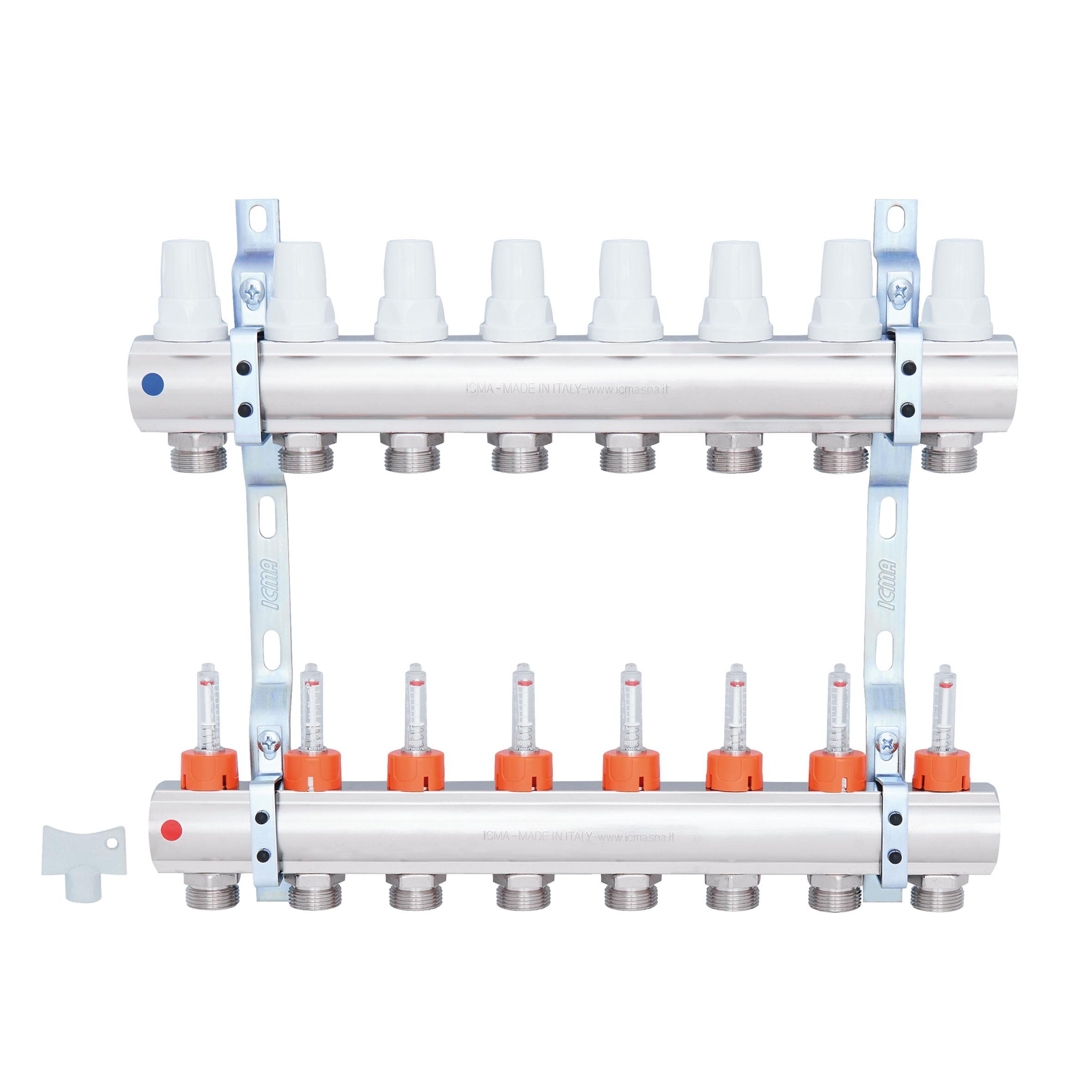 Колектор для теплої підлоги ICMA 87K013PL06 8 контурів з витратомірами 1"/3/4" (78715) - фото 3