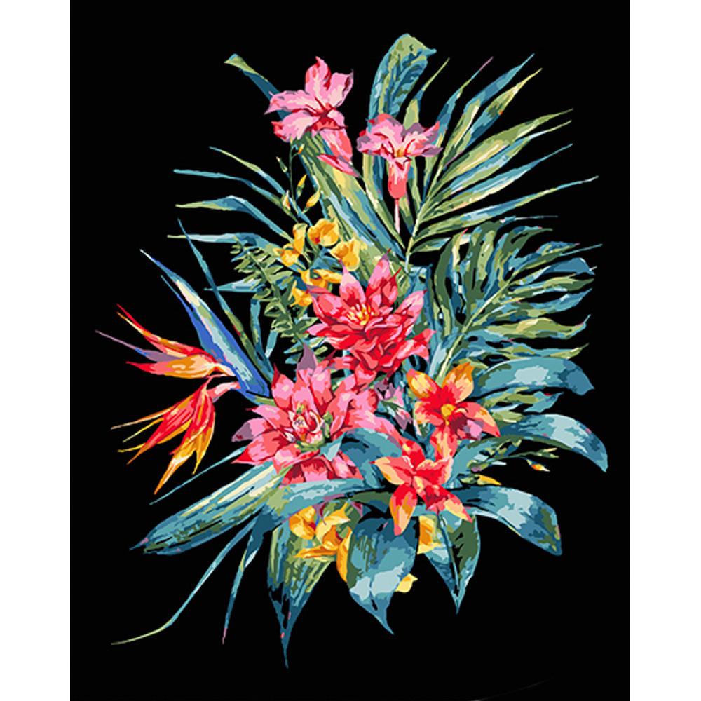 Картина по номерам Strateg Премиум Экзотический букет на черном фоне 40x50 см (Str-AH1050)