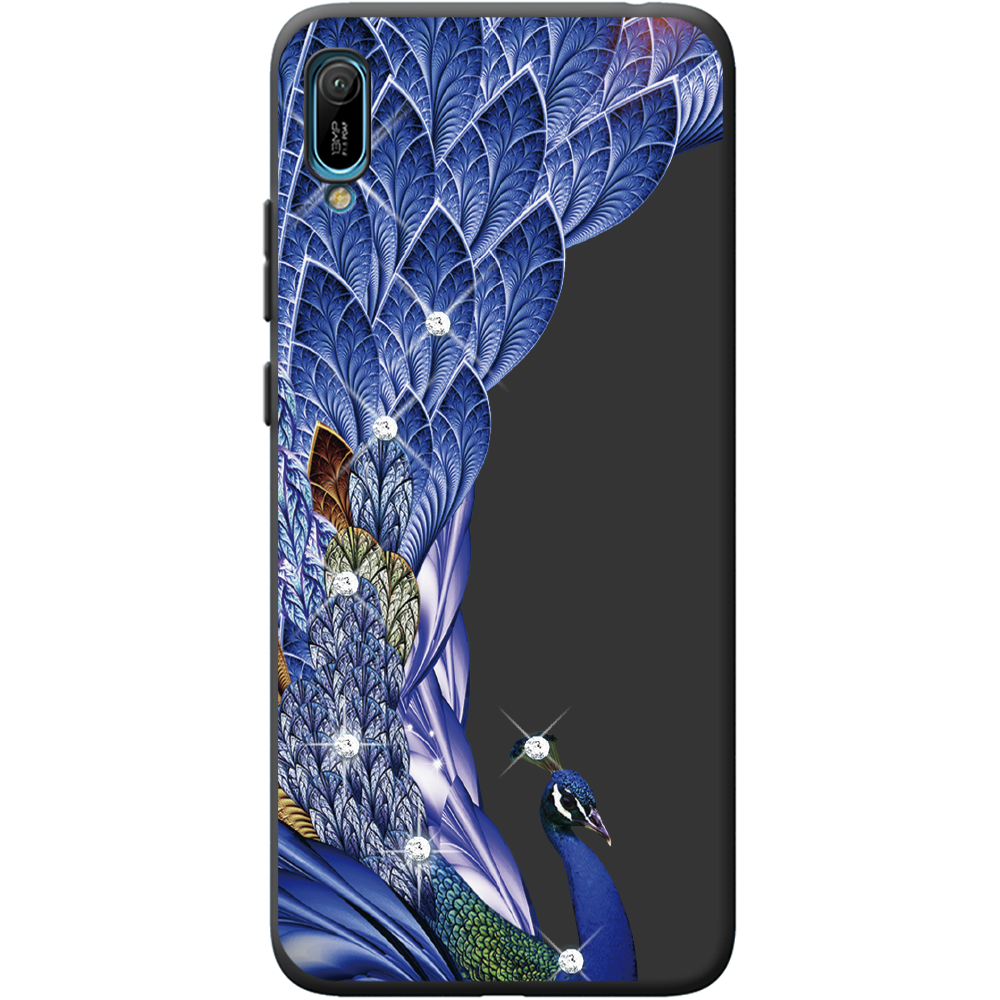 Чохол Boxface Huawei Y6 2019 Павич зі стразами Чорний силікон (36451-rs7-40871)