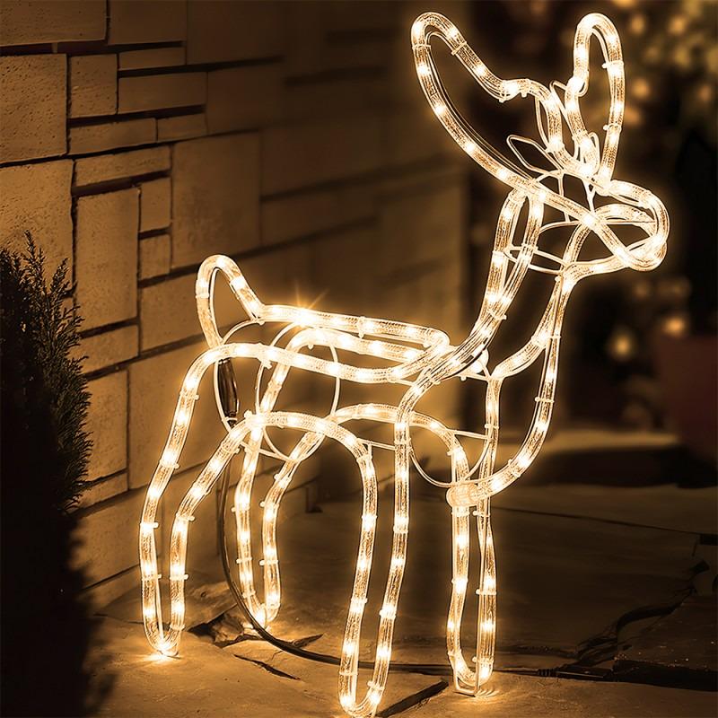 Светодиодная фигура из дюралайта «Новогодний олень» 47х43 см маленький от сети Теплый Белый