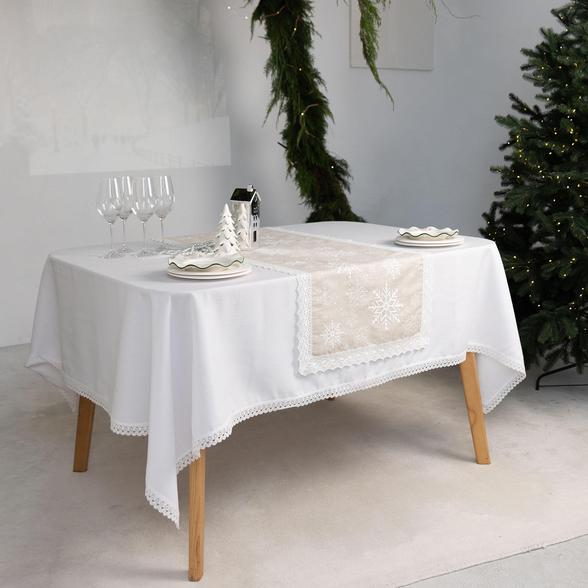 Доріжка на стіл новорічна Едельвіка Сніжинки з мереживом 1,43х0,52 м (550-25/08) - фото 5