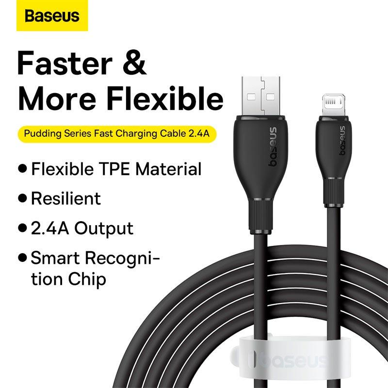 Кабель для зарядки і передачі даних Baseus Lightning Pudding Series Fast Charging Cable 2м Чорний (P10355700111-01) - фото 6 Кабель для зарядки і передачі даних Baseus Lightning Pudding Series Fast Charging Cable 2м Чорний (P10355700111-01) - фото 6