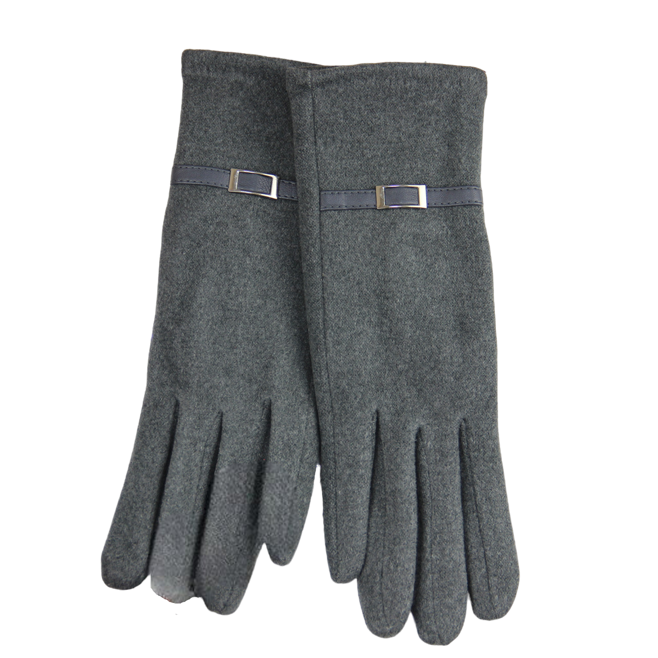 Перчатки женские велюровые с мехом и декоративным ремешком L Серый (34152)