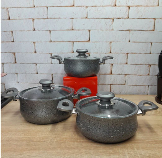 Набір каструль OMS з антипригарним покриттям 6 пред. Сірий (3027-grey) - фото 4